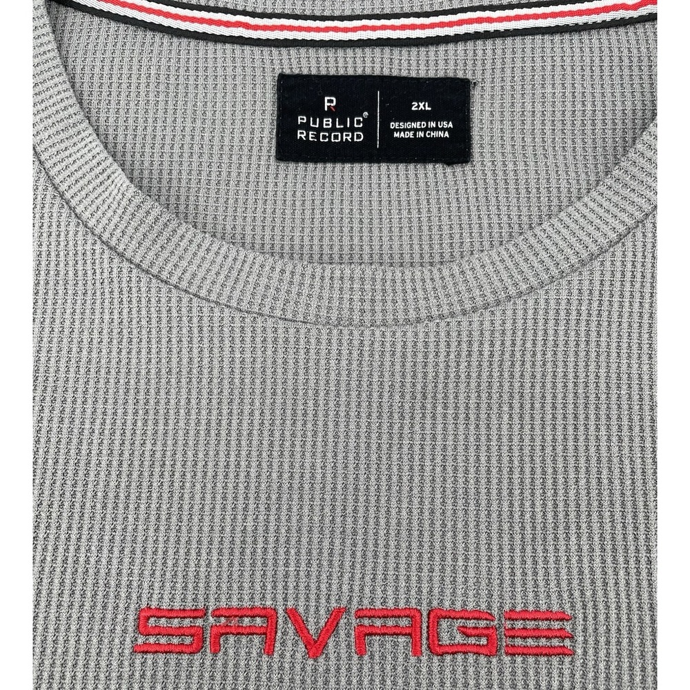 Public Record Thermal Crew Men's 2XL Gray‎ Long Sleeve Savage Shirt Stretch Poly